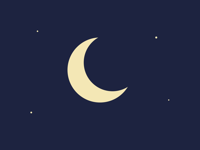 A crescent moon over a dark blue night sky with a few stars